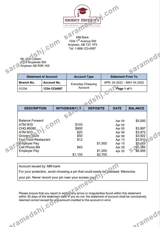 Canada MM Bank Statement